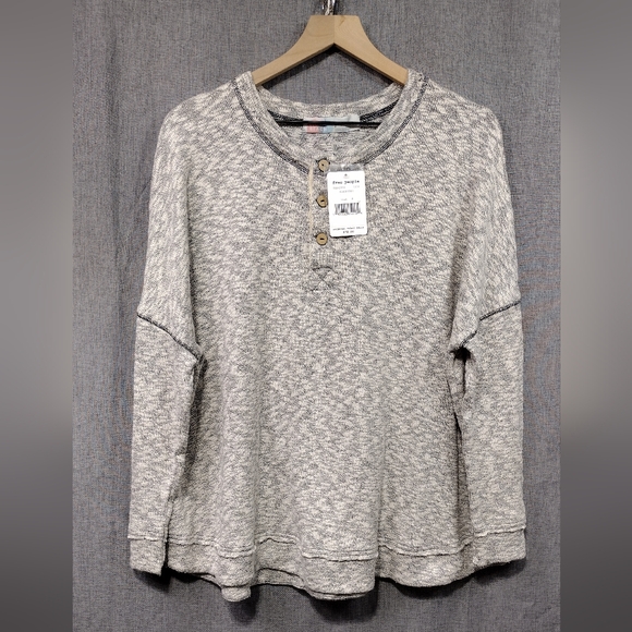 NWT Free People Beach Sleep To Dream Pullover Women's S Gray Casual Comfy Retro - Picture 3 of 14